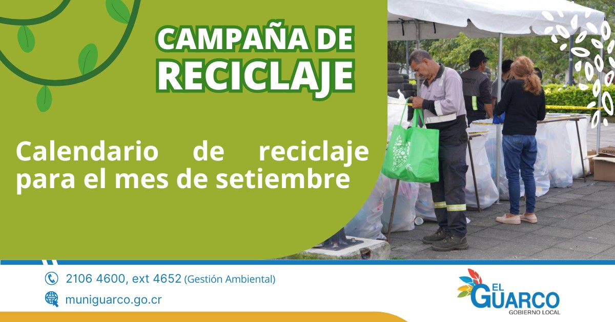 Calendario de reciclaje para el mes de setiembre 2024