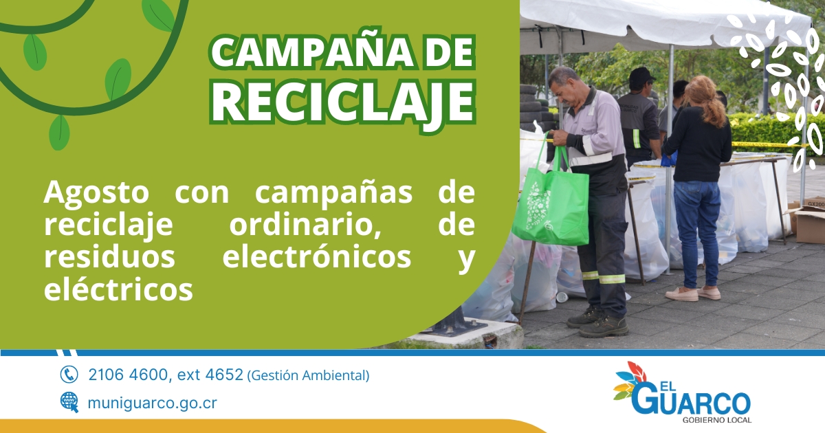 Calendario de reciclaje para agosto 2024.