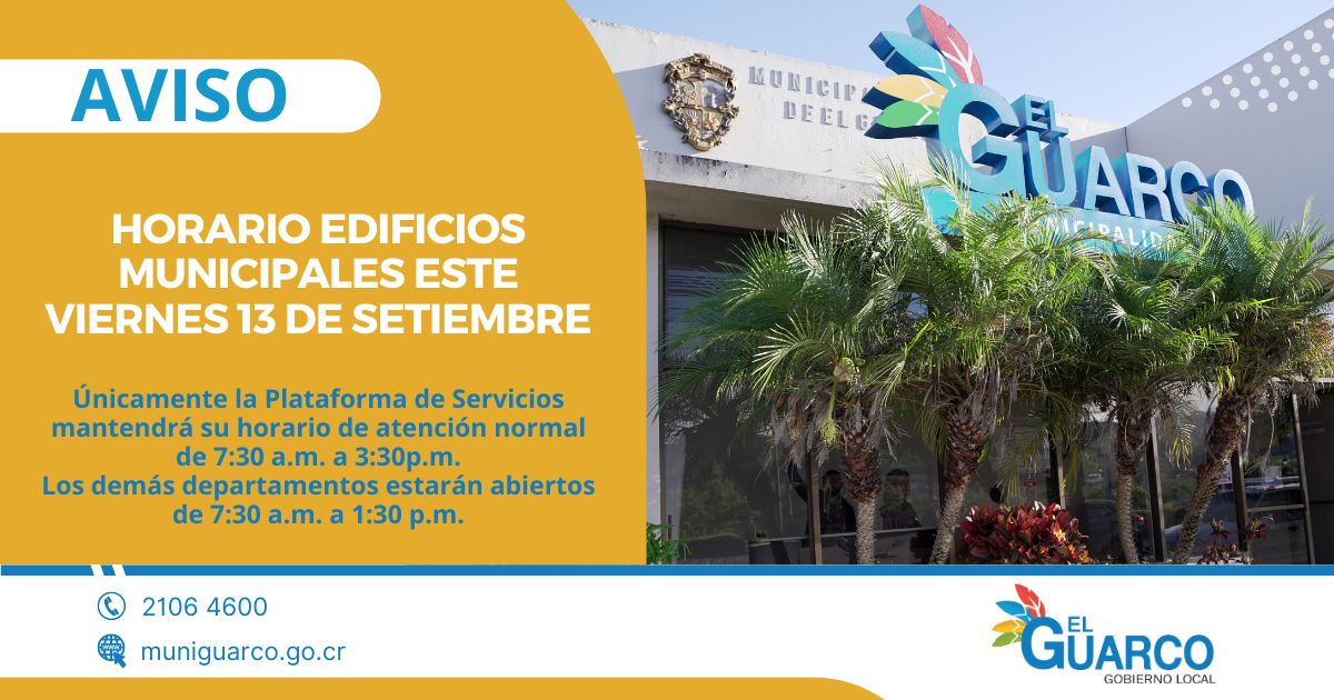 Horario de edificio municipales para el viernes 13 de setiembre