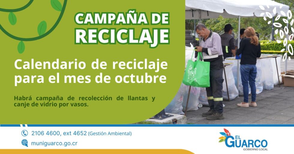 Calendario de las campañas de reciclaje para el mes de octubre.