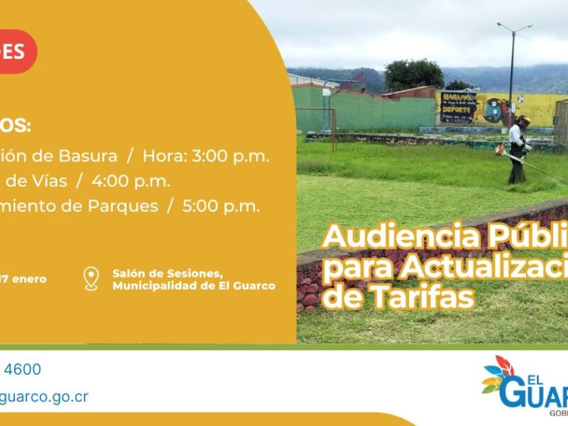 Invitación a la audiencia pública para actualización de tarifas.