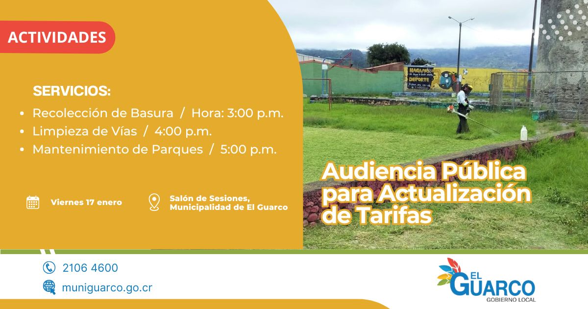 Invitación a la audiencia pública para actualización de tarifas.