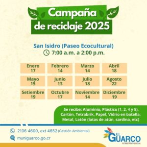 Calendario de las campañas de reciclaje para el 2025.