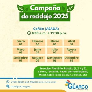 Calendario de las campañas de reciclaje para el 2025.