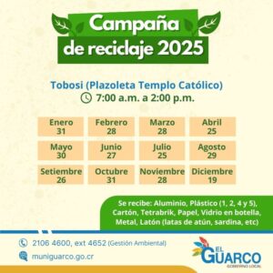 Calendario de las campañas de reciclaje para el 2025.