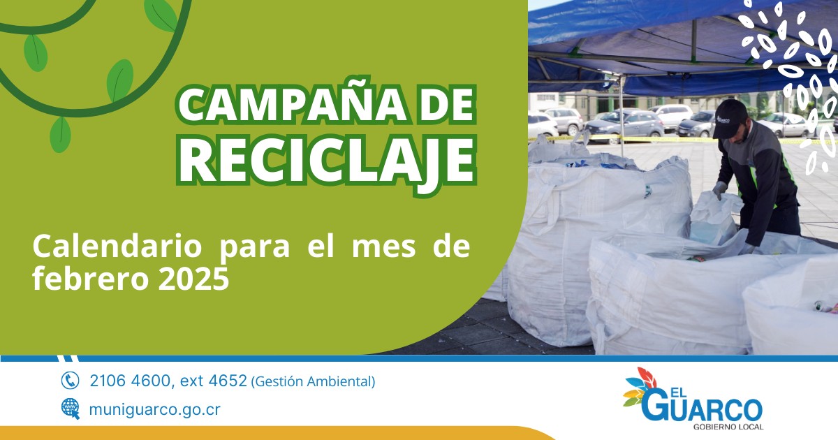 Calendario de reciclaje para el mes de febrero 2025.